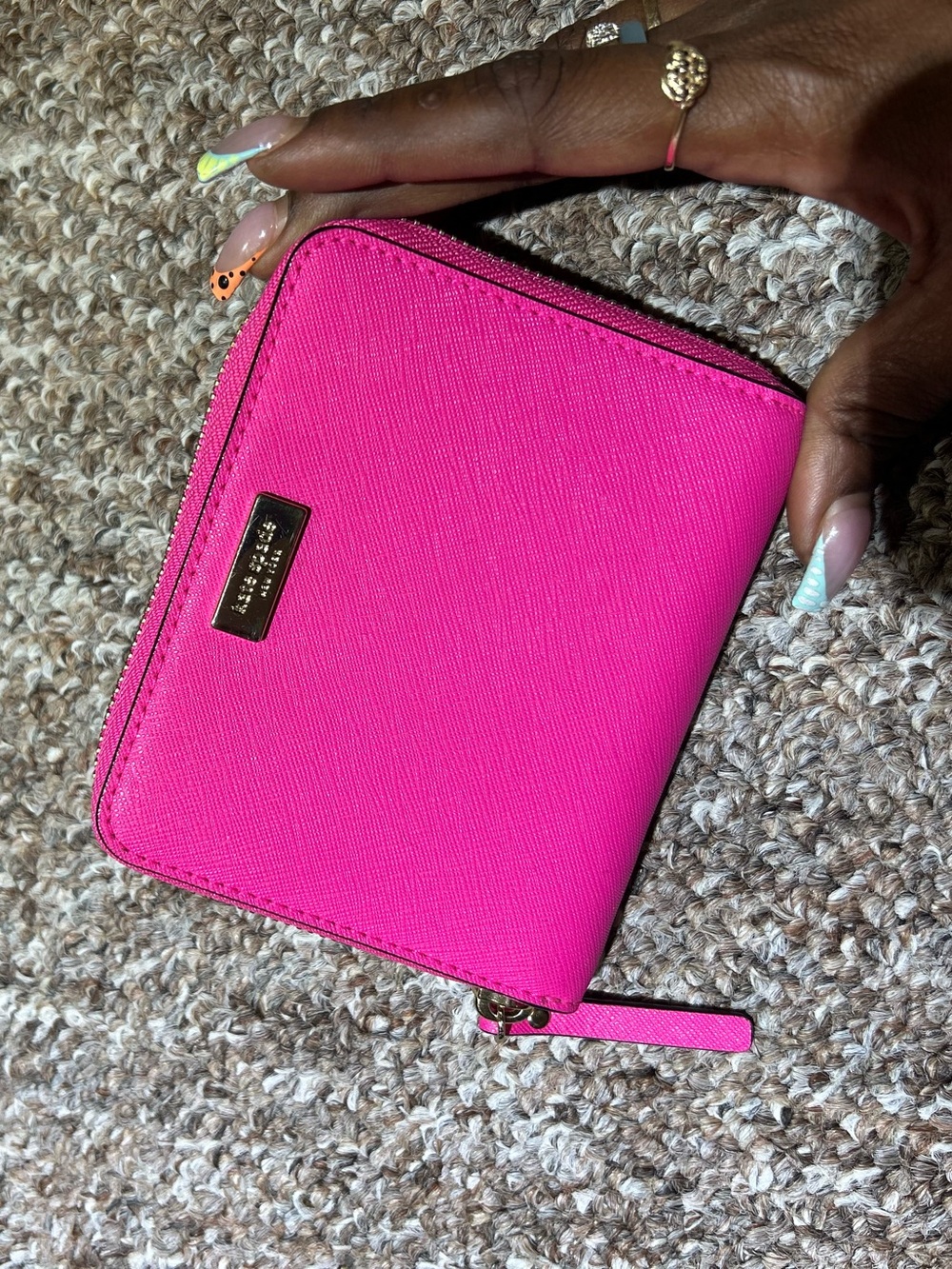 kate spade Hot Pink Saffiano Zip-Around Wallet